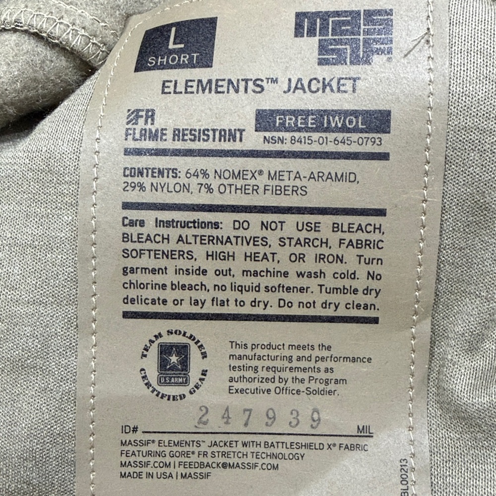 ELEMENTS™ JACKET – IWOL WITH BATTLESHIELD X® FABRIC (FR) sIze large short - Picture 10 of 10